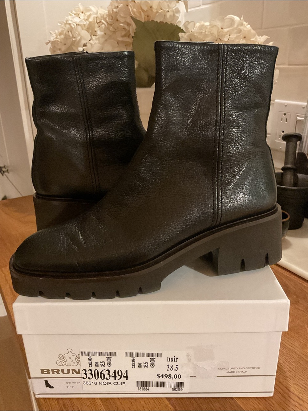 Brunate Black Leather Chunky Sole Ankle Boots